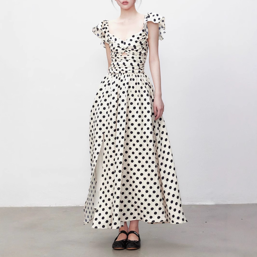 Yuzhi high-end polka dot dress summer pleated waist-hugging long skirt to make you look slim and elegant - Image 4