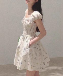 / "Flowering Tomato Leaf" Cotton Plant Graffiti Round Collar Strap Pure Sexy Dress