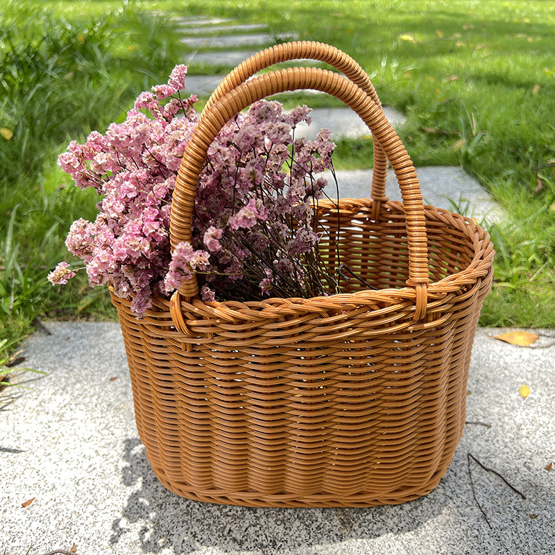 Imitation rattan picnic basket wedding flower boy carrying basket souvenir small flower basket pastoral picking basket weaving storage basket - Image 2