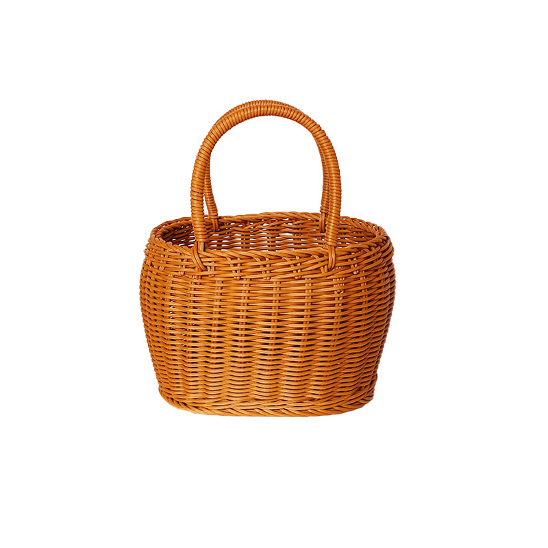 Imitation rattan picnic basket wedding flower boy carrying basket souvenir small flower basket pastoral picking basket weaving storage basket - Image 3