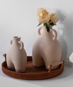 Ceramic European style abstract voxel burnt frosted vase with ears handmade home crafts ornaments style