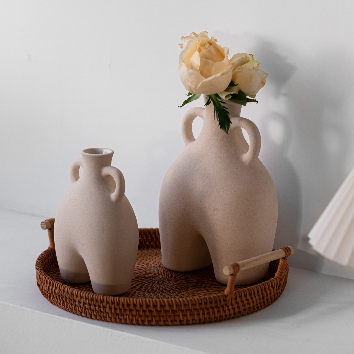 Ceramic European style abstract voxel burnt frosted vase with ears handmade home crafts ornaments style