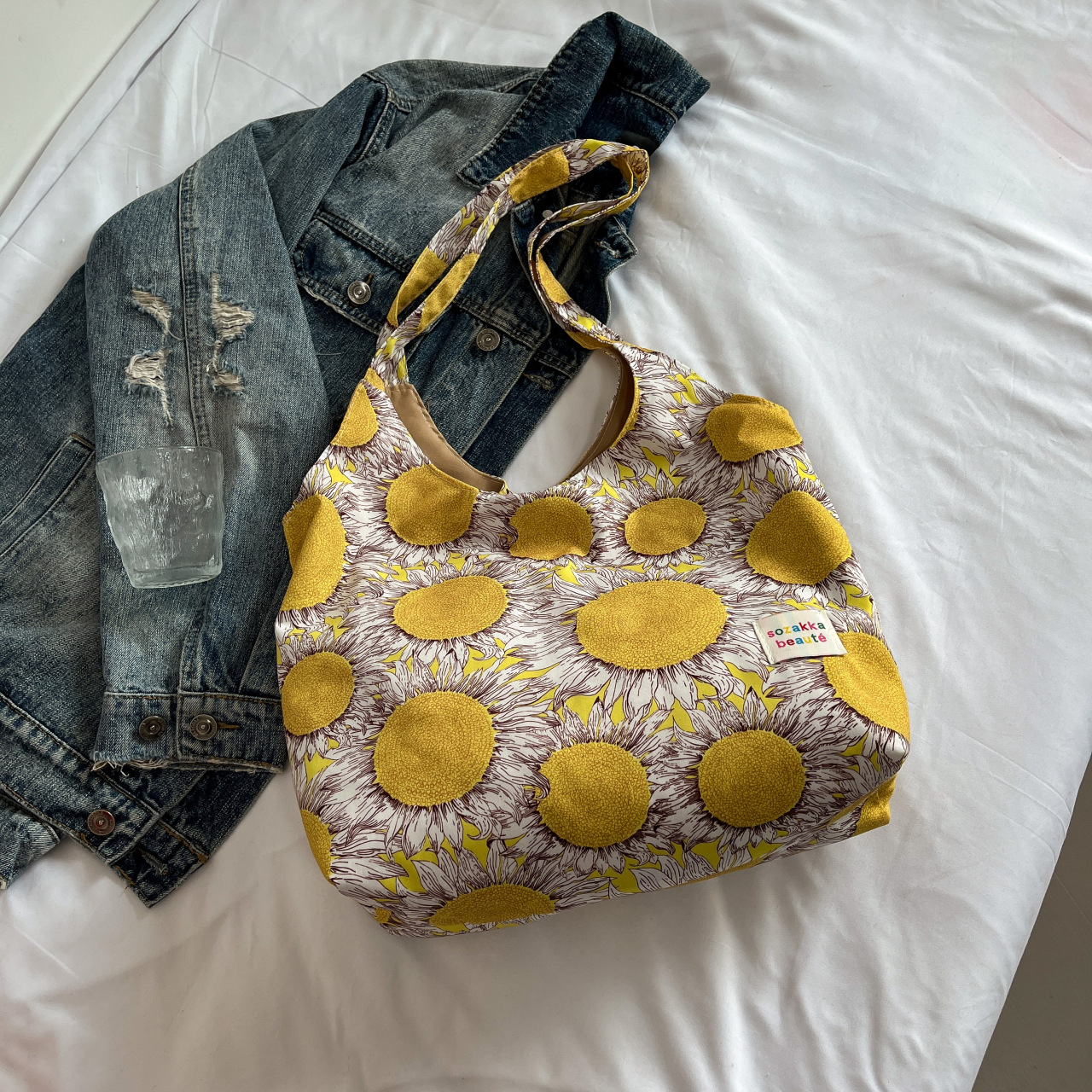 Dopamine large capacity shoulder bag retro ethnic style collage contrast shopping bag niche tote bag women's bag - Image 8