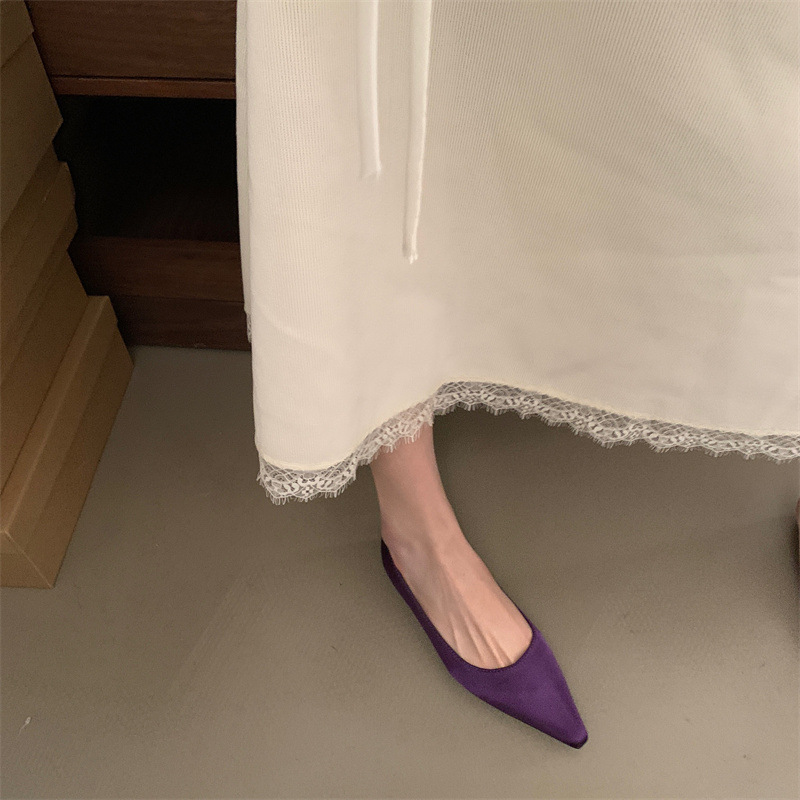 French style satin pointed toe single shoes for women in summer light mouth high-end fairy gentle soft sole grandma shoes - Image 2