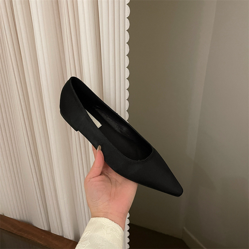 French style satin pointed toe single shoes for women in summer light mouth high-end fairy gentle soft sole grandma shoes - Image 13