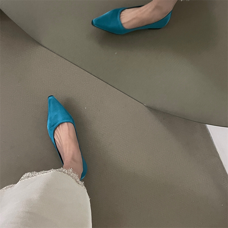 French style satin pointed toe single shoes for women in summer light mouth high-end fairy gentle soft sole grandma shoes - Image 3