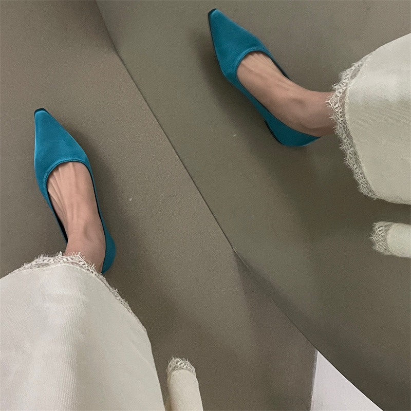 French style satin pointed toe single shoes for women in summer light mouth high-end fairy gentle soft sole grandma shoes - Image 7