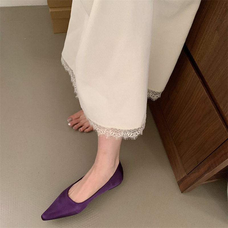 French style satin pointed toe single shoes for women in summer light mouth high-end fairy gentle soft sole grandma shoes - Image 8