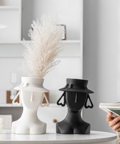 Modern simple abstract characters black and white big flower face ceramic vase soft decoration home decoration