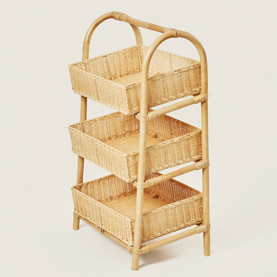 Wind floor rattan storage rack B&B Hotel remote control storage basket hand-woven three-layer storage basket - Image 4