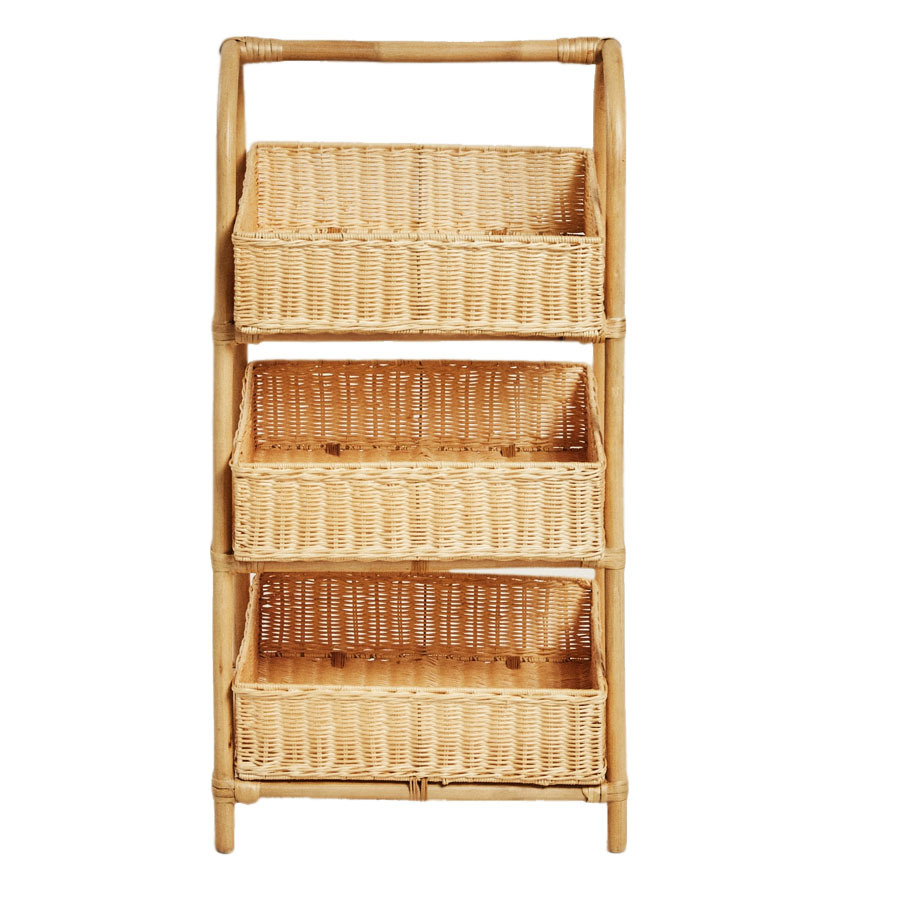 Wind floor rattan storage rack B&B Hotel remote control storage basket hand-woven three-layer storage basket - Image 3