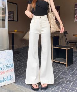 Real shot~White flare jeans for women in summer American loose small person without legs flared trousers