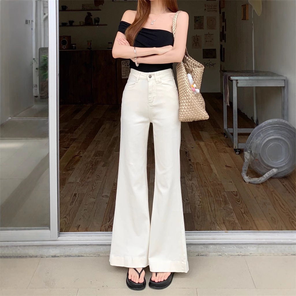 Real shot~White flare jeans for women in summer American loose small person without legs flared trousers - Image 3