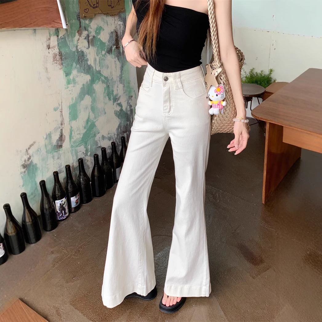Real shot~White flare jeans for women in summer American loose small person without legs flared trousers - Image 4