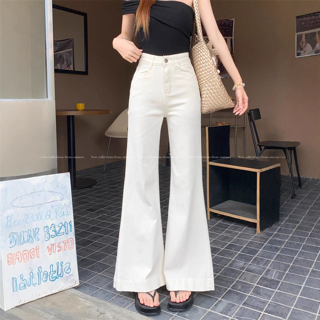 Real shot~White flare jeans for women in summer American loose small person without legs flared trousers - Image 5