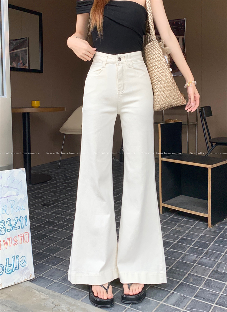 Real shot~White flare jeans for women in summer American loose small person without legs flared trousers - Image 7