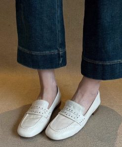 Soft leather version ~ French retro shoes for women's British style small single shoes with one foot lazy shoes commuting flat shoes