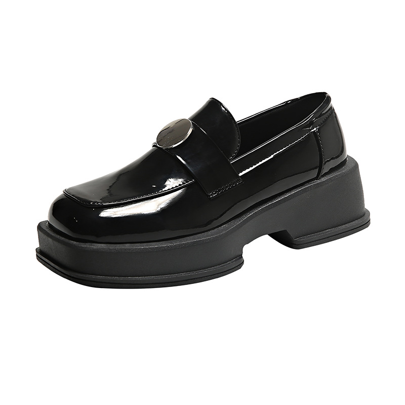 Thick-soled black square-toe British style small leather shoes for women's spring and autumn simple single shoes - Image 6