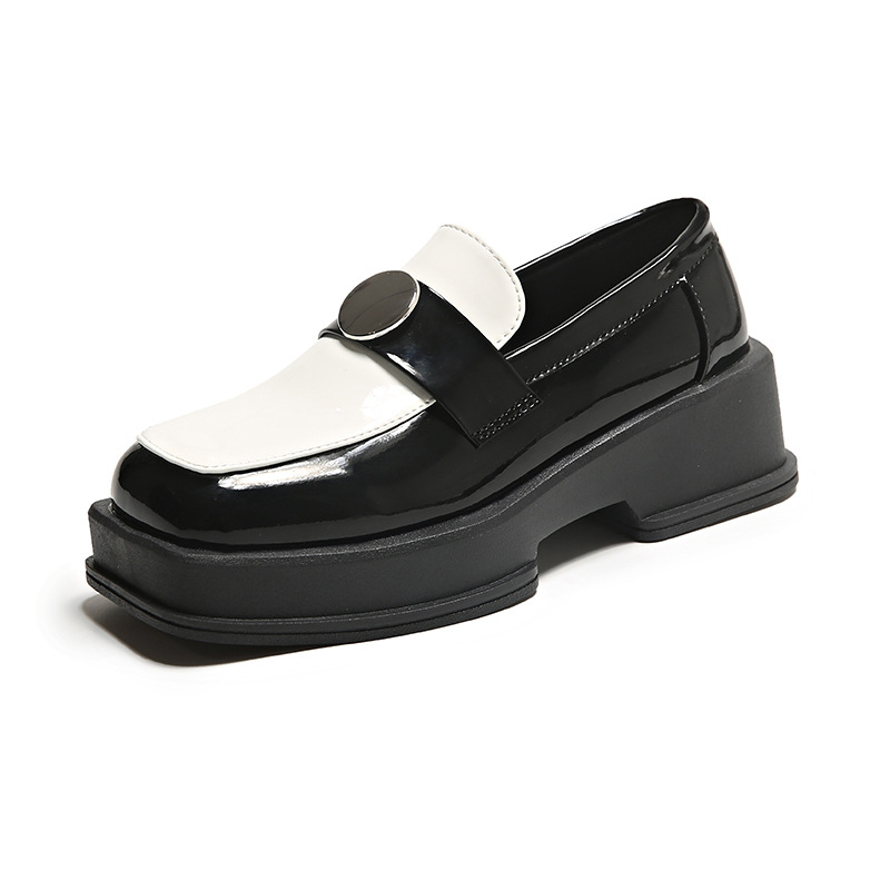Thick-soled black square-toe British style small leather shoes for women's spring and autumn simple single shoes - Image 8