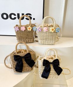 Hand-woven women's bag summer fashion hollow straw handbag seaside vacation beach mini shoulder bag