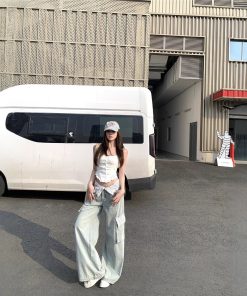 Real-life photos and real-price! Lace spliced ​​design-sensory jeans for women in spring and summer loose wide-leg lazy trousers