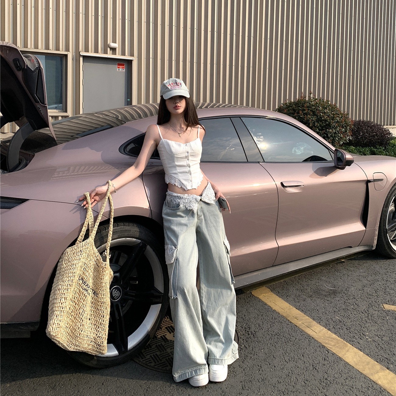 Real-life photos and real-price! Lace spliced design-sensory jeans for women in spring and summer loose wide-leg lazy trousers - Image 5