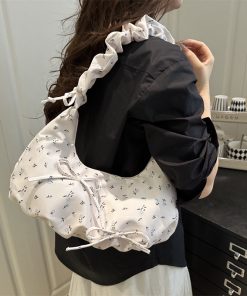 Small fresh and high-value bow-breaking crossbody bag pleated one-shoulder armpit bag casual crossbody canvas bag