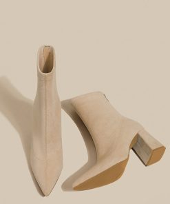 Pointed toe thick heels for women in autumn and winter high heels thin Martin boots plus velvet elastic socks single boots