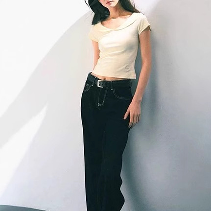 Short-sleeved women's shirt for women in summer waist-hugging and slimming knitted versatile solid color top - Image 4