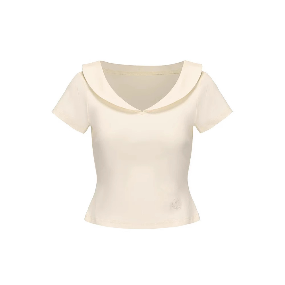 Short-sleeved women's shirt for women in summer waist-hugging and slimming knitted versatile solid color top - Image 5