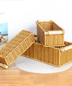 Wind desktop storage box bedroom bathroom skin care product sorting basket imitation rattan kitchen kitchen utensil seasoning storage basket