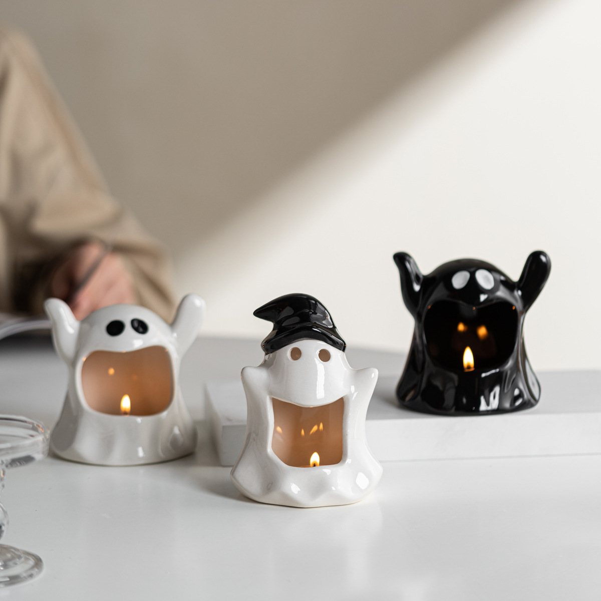 Cute ghost multicolor ceramic candlestick craft Halloween atmosphere decoration ornaments - Image 12