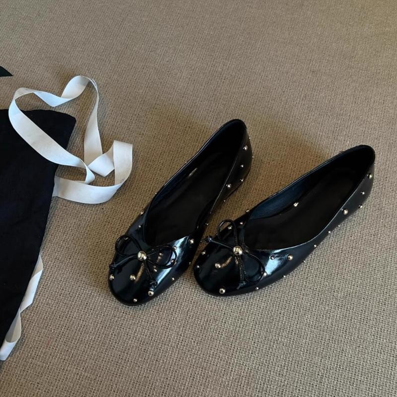 Fashionable rivet bows shallow mouth flat shoes for women French single shoes simple evening shoes - Image 4