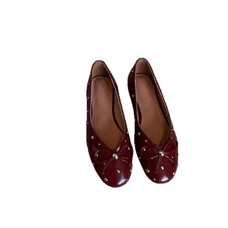 Fashionable rivet bows shallow mouth flat shoes for women French single shoes simple evening shoes - Image 5