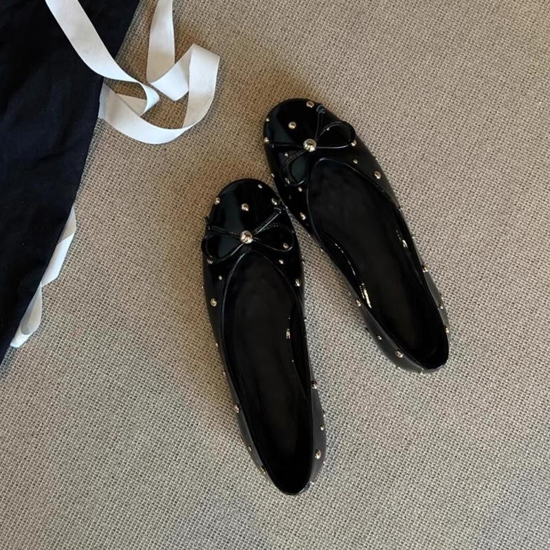 Fashionable rivet bows shallow mouth flat shoes for women French single shoes simple evening shoes - Image 10