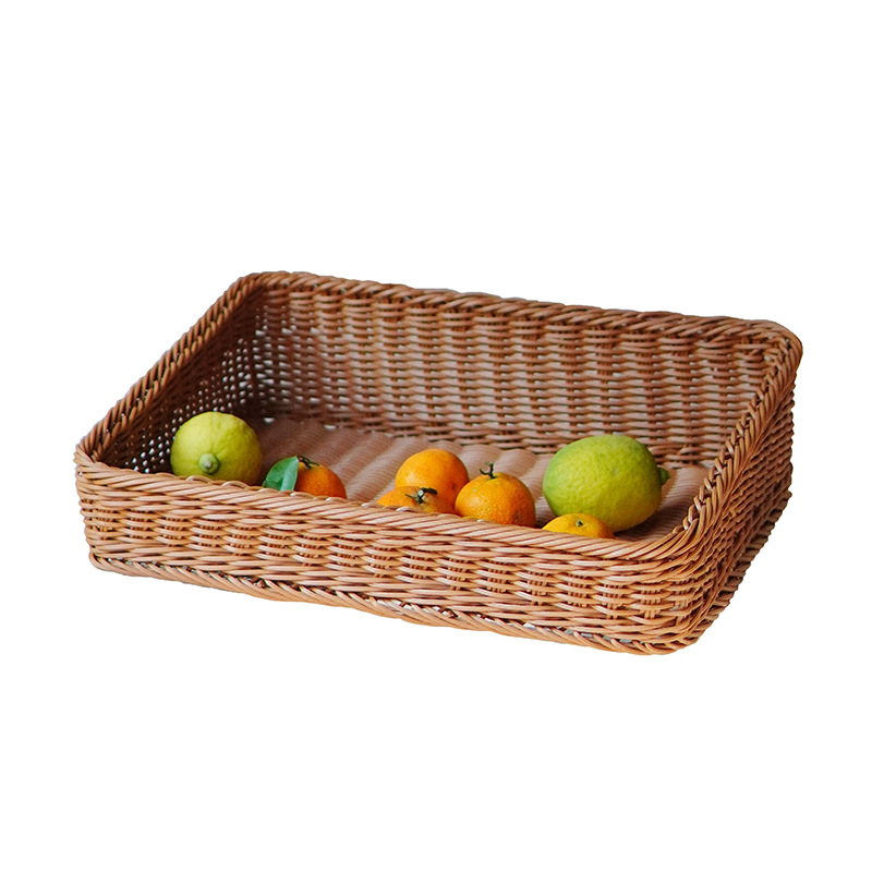 Imitation rattan-woven trapezoidal fruit basket supermarket display storage basket fruit display basket large bread basket weaving and finishing basket - Image 3