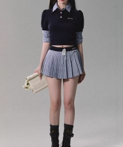 / "Oak Library" Sports Fake Two-Piece Shirt Suit Women's Autumn Shirt Short Skirt Two-Piece Set