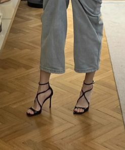 Black high heels for women in summer French slim heels without tired feet sexy one-strip open-toe sandals