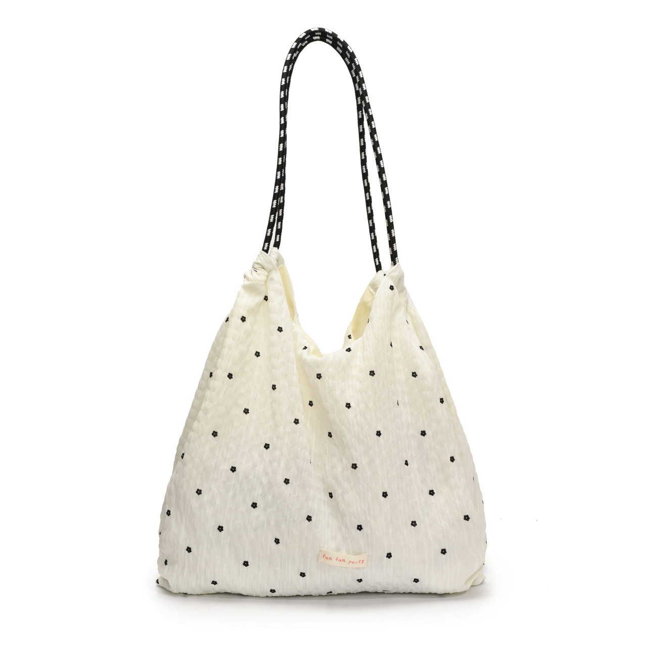 Summer mesh drawstring bag large capacity chiffon shoulder bag fresh little flower fairy vacation bag women commuting bag - Image 9