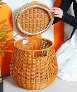 Household rattan woven rattan chair balcony living room small chair tatami storage stool single round forming man woven stool