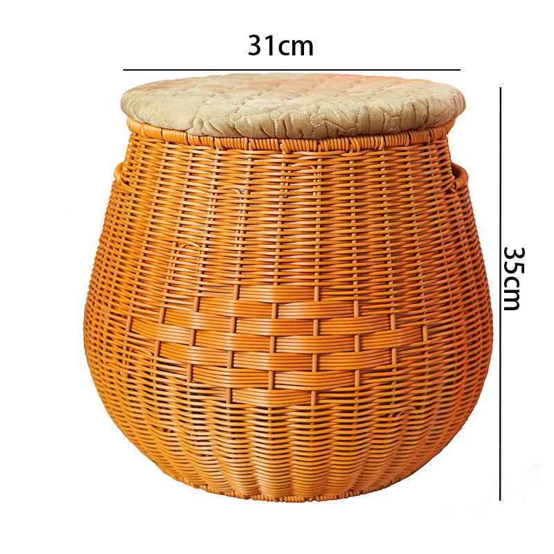 Household rattan woven rattan chair balcony living room small chair tatami storage stool single round forming man woven stool - Image 8
