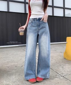 Real shot~ Retro wash wide-leg jeans for women in spring and summer high-waisted slimming versatile trousers