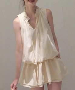 * Laiser cotton lace-up loose silhouette design flower bud jellyfish skirt dress