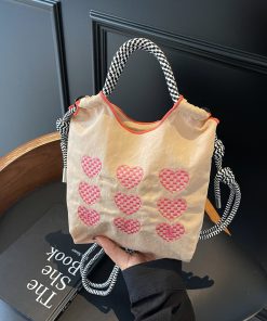 Japanese love embroidered handbag bag environmentally friendly shopping bag simple casual one-shoulder crossbody bag