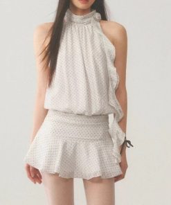 Women's summer sleeveless short skirt French hot girl design temperament polka dot skirt