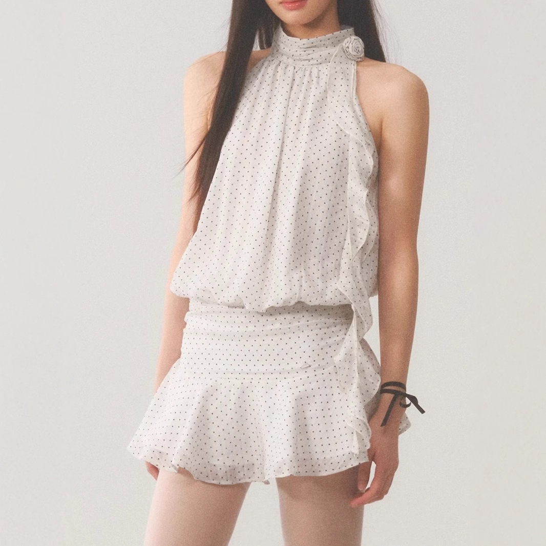 Women's summer sleeveless short skirt French hot girl design temperament polka dot skirt - Image 2