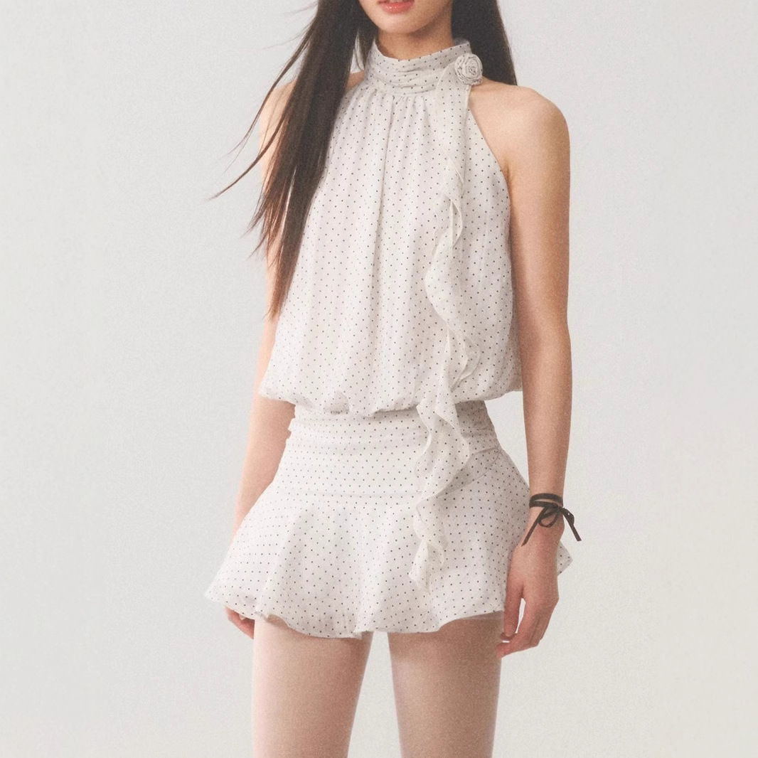 Women's summer sleeveless short skirt French hot girl design temperament polka dot skirt - Image 3