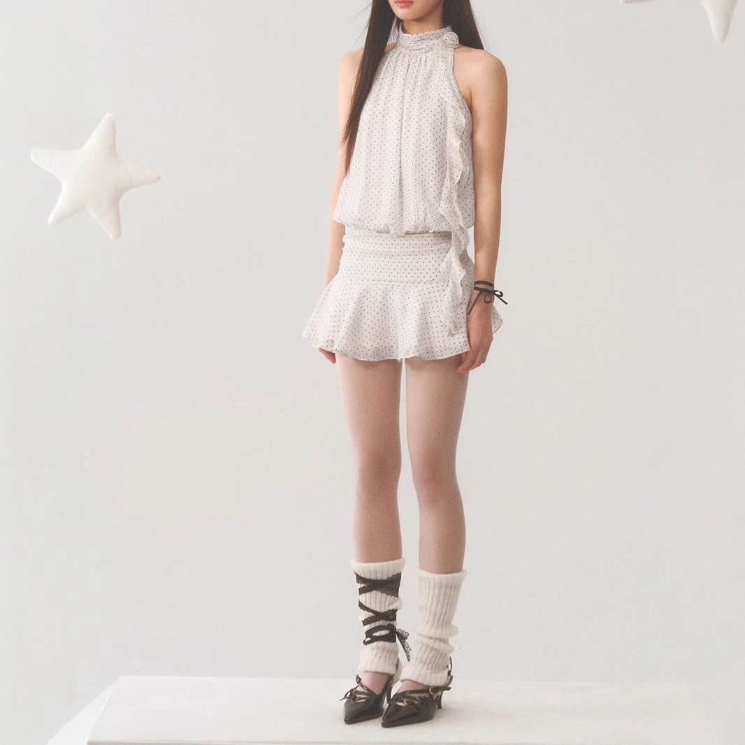 Women's summer sleeveless short skirt French hot girl design temperament polka dot skirt - Image 4