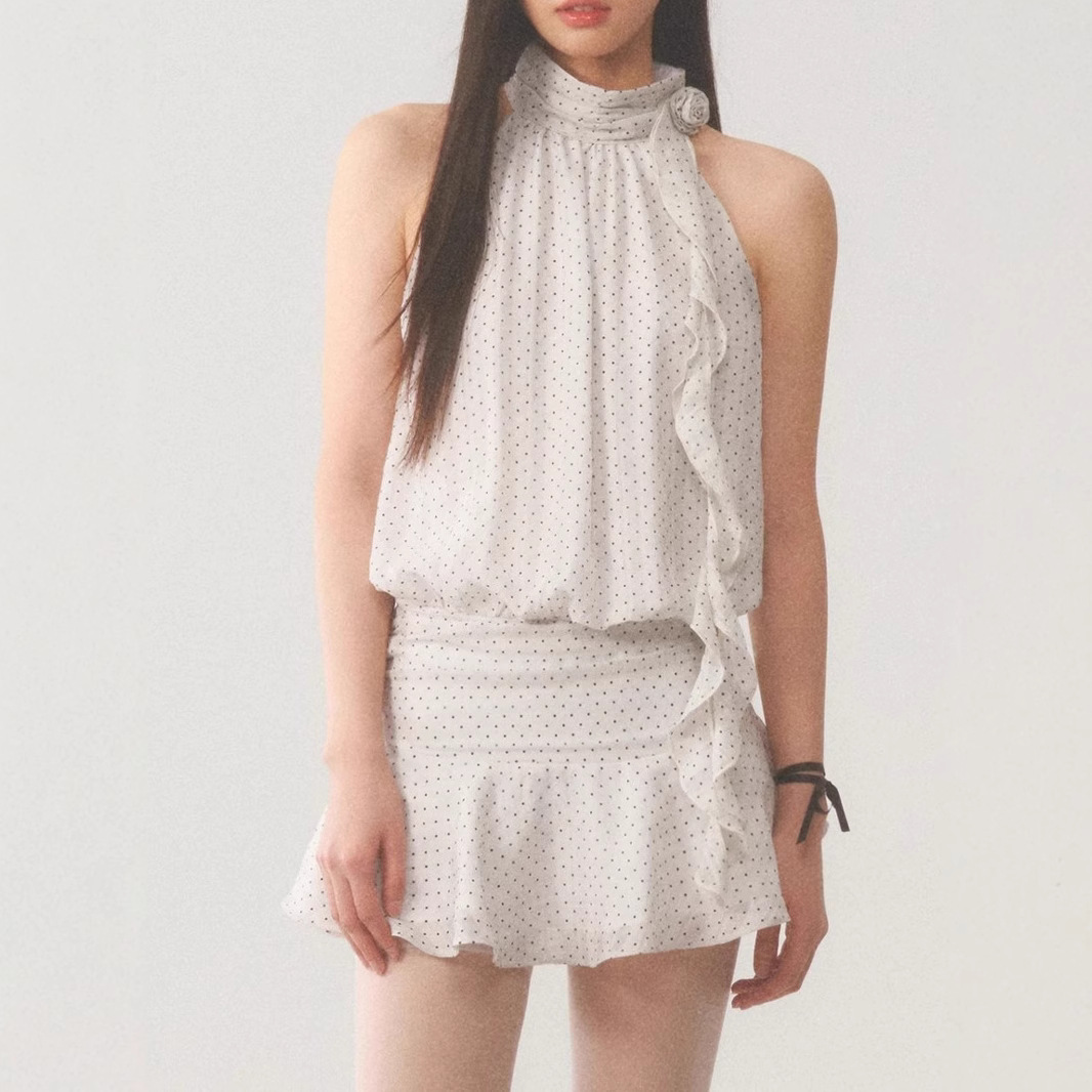 Women's summer sleeveless short skirt French hot girl design temperament polka dot skirt - Image 5