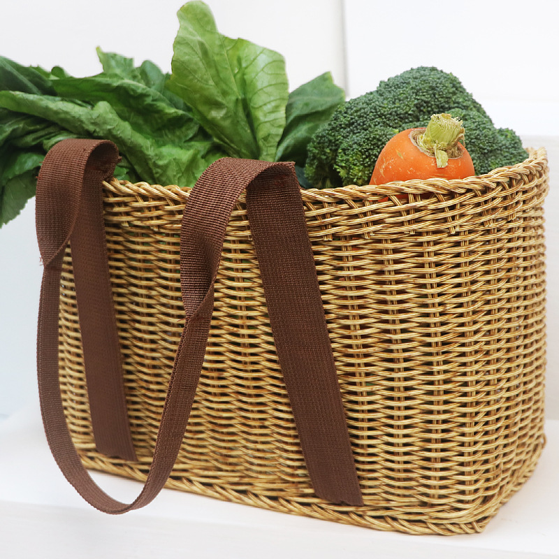 Fruit grocery shopping basket carry basket basket picnic rattan plastic storage basket supermarket camping imitation rattan woven basket - Image 2